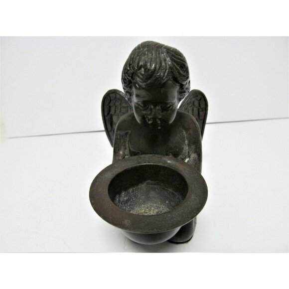 Vintage Bronze Cherub Angel Incense cone burner Candle holder Figurine - Picture 10 of 11